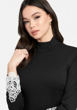 JUMP Best Sellers Lace Trim Mock Neck Dress