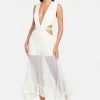 JUMP Fringe Mesh Plunge Maxi Gown Bridal
