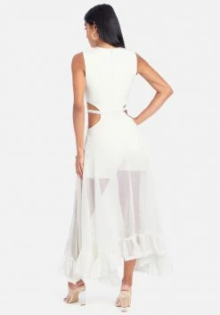 JUMP Fringe Mesh Plunge Maxi Gown Bridal