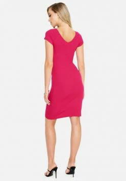 TC Crystal Logo Short Sleeve Double V-Neck Dress