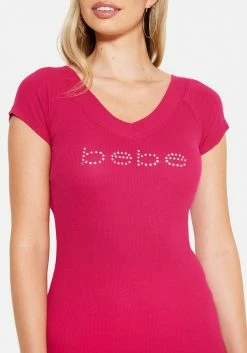 TC Crystal Logo Short Sleeve Double V-Neck Dress