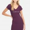 TC Crystal Logo Short Sleeve Double V-Neck Dress