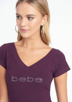 TC Crystal Logo Short Sleeve Double V-Neck Dress