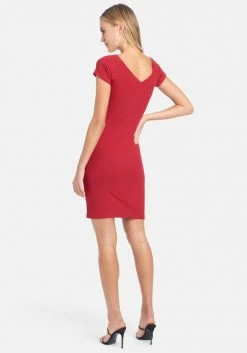 TC Crystal Logo Short Sleeve Double V-Neck Dress