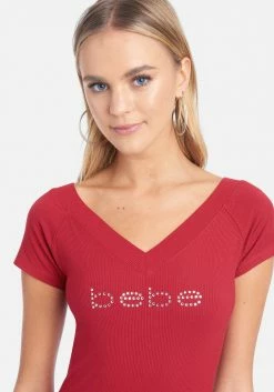 TC Crystal Logo Short Sleeve Double V-Neck Dress