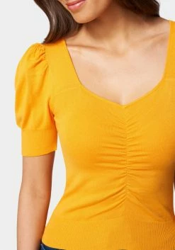 TC Spring/Summer Puff Sleeve Ruched Sweater Top