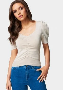 TC Puff Sleeve Ruched Sweater Top