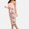 JUMP Belted Strapless Printed Midi