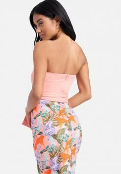 JUMP Belted Strapless Printed Midi