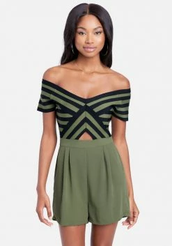 JUMP Off The Shoulder Stripe Romper