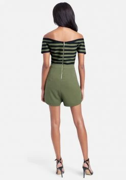 JUMP Off The Shoulder Stripe Romper