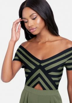 JUMP Off The Shoulder Stripe Romper