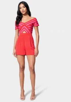 JUMP Off The Shoulder Stripe Romper