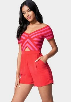 JUMP Off The Shoulder Stripe Romper
