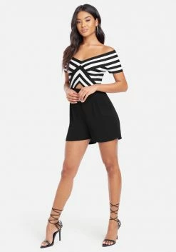 JUMP Off The Shoulder Stripe Romper