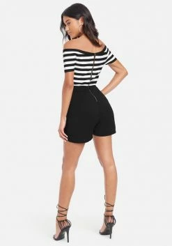 JUMP Off The Shoulder Stripe Romper