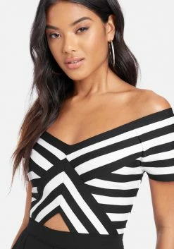 JUMP Off The Shoulder Stripe Romper