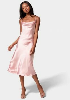JUMP Satin Cowl Neck Slip Midi Dress