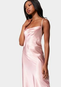 JUMP Satin Cowl Neck Slip Midi Dress