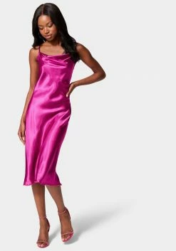 JUMP Satin Cowl Neck Slip Midi Dress