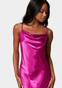 JUMP Satin Cowl Neck Slip Midi Dress