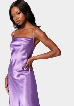 JUMP Satin Cowl Neck Slip Midi Dress