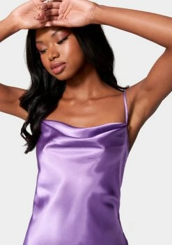 JUMP Satin Cowl Neck Slip Midi Dress