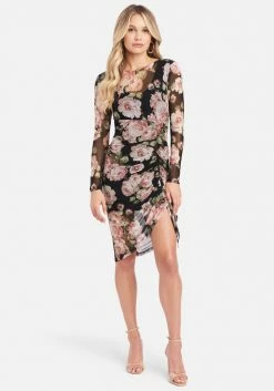 JUMP Long Sleeve Mesh Ruched Dress