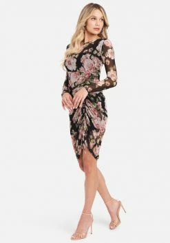 JUMP Long Sleeve Mesh Ruched Dress