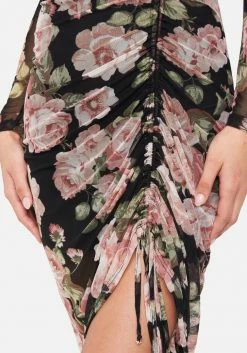 JUMP Long Sleeve Mesh Ruched Dress