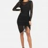 JUMP Long Sleeve Mesh Ruched Dress