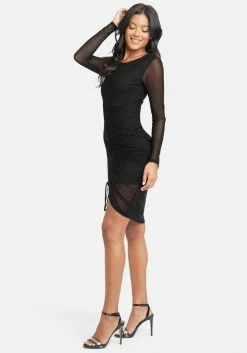 JUMP Long Sleeve Mesh Ruched Dress