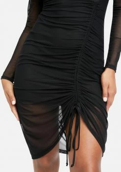 JUMP Long Sleeve Mesh Ruched Dress