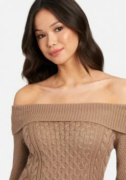 TC Off Shoulder Cable Knit Sweater Top Clothing