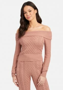 TC Off Shoulder Cable Knit Sweater Top