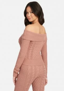 TC Off Shoulder Cable Knit Sweater Top