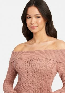 TC Off Shoulder Cable Knit Sweater Top