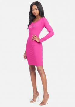 TC Crystal Logo Long Sleeve Dress