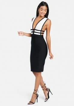 JUMP Bandage Dresses Plunge Neck Bandage Dress