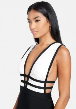 JUMP Bandage Dresses Plunge Neck Bandage Dress