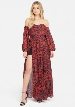 JUMP Off The Shoulder Front Slit Maxi Dress