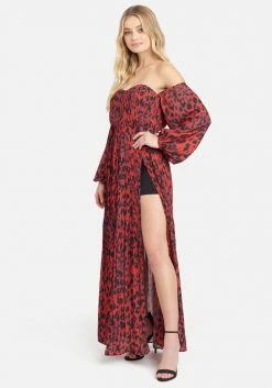 JUMP Off The Shoulder Front Slit Maxi Dress