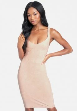 JUMP Corset Detail Suede Midi Dress