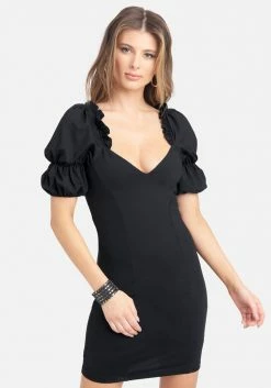 JUMP Puff Sleeve Plunge Neck Dress Clothing