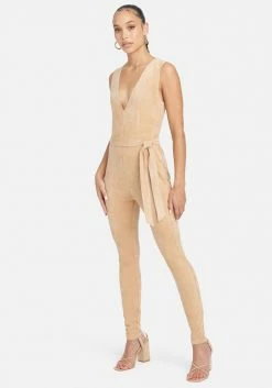 Faux Suede Jumpsuit Clothing