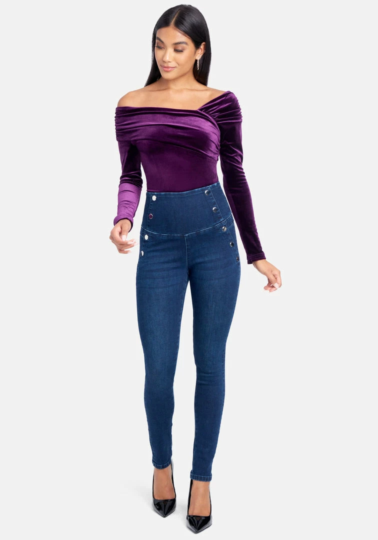 TC High Waisted Silver Button Detail Skinny Jeans Night Out 2 TC High Waisted Silver Button Detail Skinny Jeans Night Out