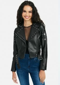 TC Vegan Leather Stud Detail Moto Jacket Clothing