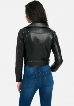 TC Vegan Leather Stud Detail Moto Jacket Clothing