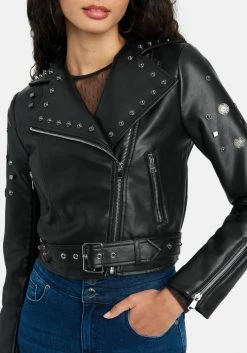 TC Vegan Leather Stud Detail Moto Jacket Clothing