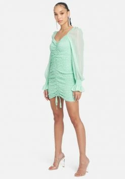 JUMP Puff Sleeve Smocked Chiffon Dress Clothing